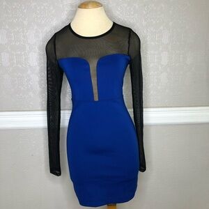 Forever 21 Royal Blue Dress with Black Mesh Sleeves